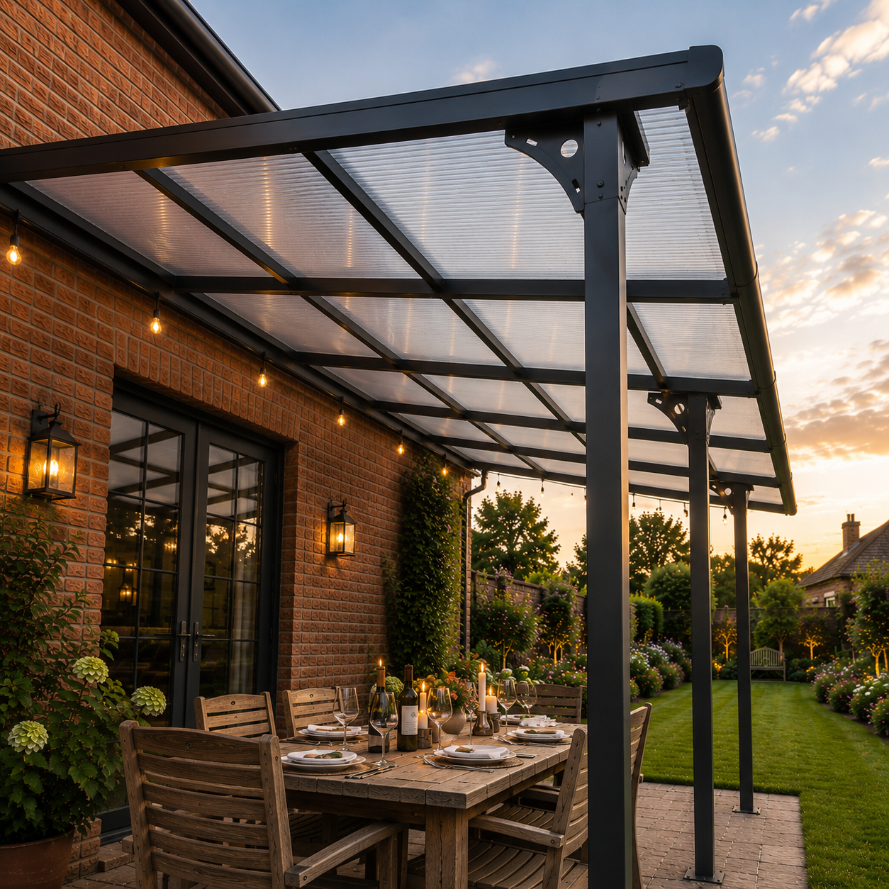 Outdoor Havens Solid Roof Wall Mounted Pergola | 3 x 4.35m