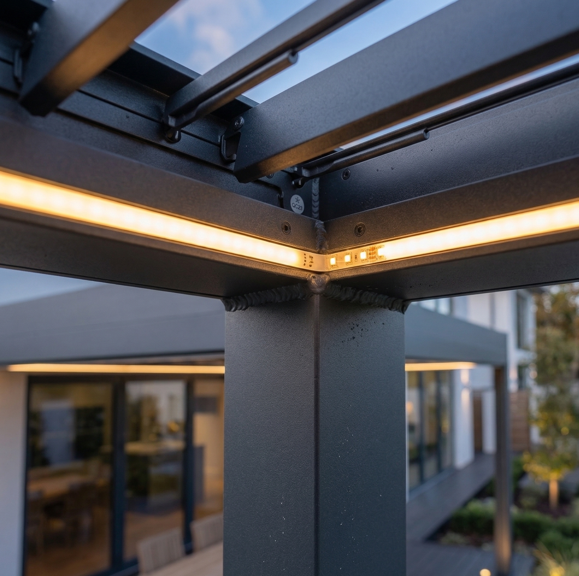 OutdoorHavens Electric Louvred Pergola with LED Lighting, Aluminium Hardtop & Drainage System